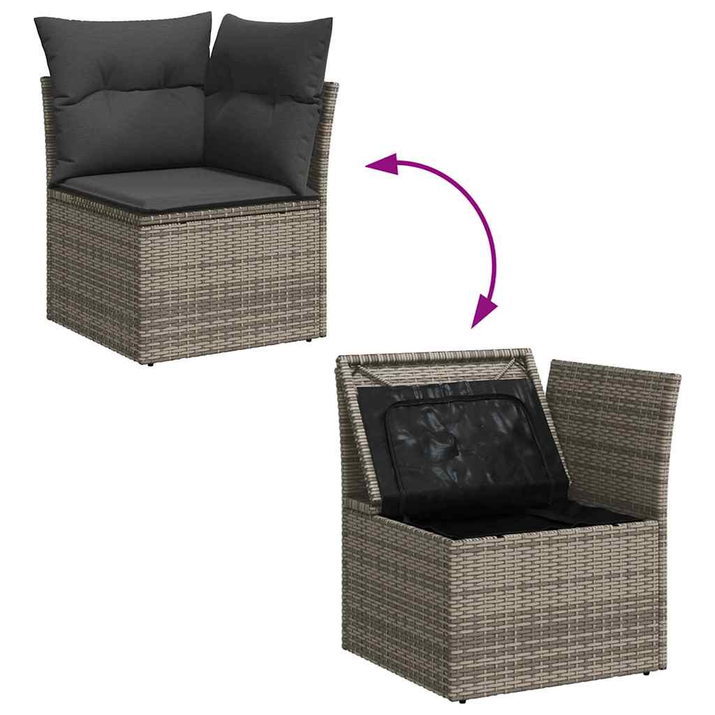 Gartensofa-set mit Kissen mit Speicher 5 pcs Grau Poly-Rattan