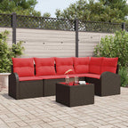 Gartensofa-set mit Kissen 6 pcs Braun und Rot Poly-Rattan