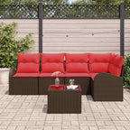 Gartensofa-set mit Kissen 6 pcs Braun und Rot Poly-Rattan
