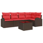 Gartensofa-set mit Kissen 6 pcs Braun und Rot Poly-Rattan