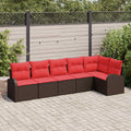 Gartensofa-set mit Kissen 6 pcs Braun und Rot Poly-Rattan