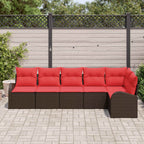 Gartensofa-set mit Kissen 6 pcs Braun und Rot Poly-Rattan