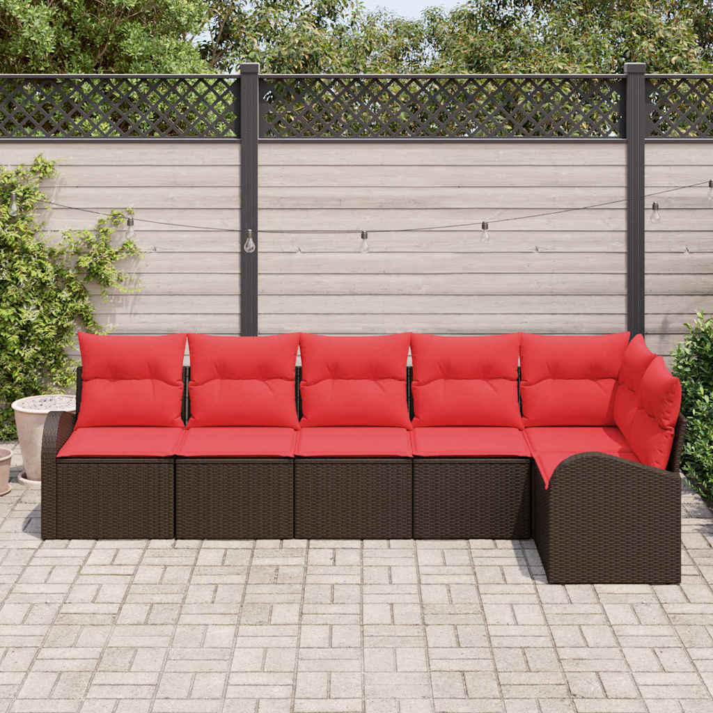 Gartensofa-set mit Kissen 6 pcs Braun und Rot Poly-Rattan