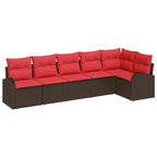 Gartensofa-set mit Kissen 6 pcs Braun und Rot Poly-Rattan