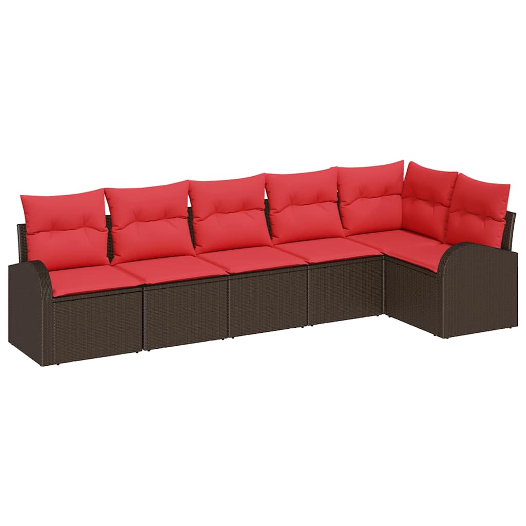 Gartensofa-set mit Kissen 6 pcs Braun und Rot Poly-Rattan