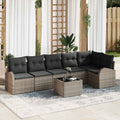 Gartensofa-set mit Kissen mit Speicher 7 pcs Grau Poly-Rattan