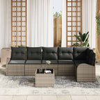 Gartensofa-set mit Kissen mit Speicher 7 pcs Grau Poly-Rattan