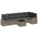 Gartensofa-set mit Kissen mit Speicher 7 pcs Grau Poly-Rattan