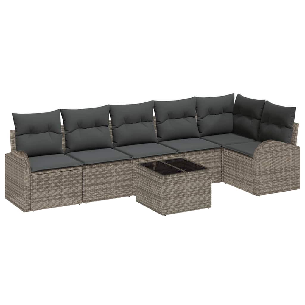Gartensofa-set mit Kissen mit Speicher 7 pcs Grau Poly-Rattan