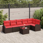 Gartensofa-set mit Kissen 7 pcs Braun und Rot Poly-Rattan