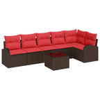 Gartensofa-set mit Kissen 7 pcs Braun und Rot Poly-Rattan