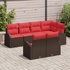 Garten-Sofa-Set mit Kissen 7 pcs Braun und Rot Poly-Rattan