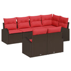 Garten-Sofa-Set mit Kissen 7 pcs Braun und Rot Poly-Rattan