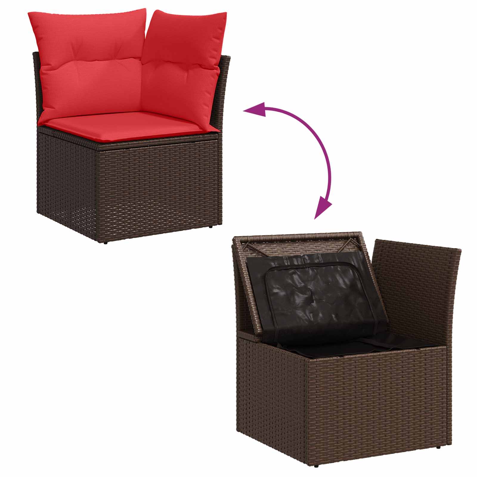 Garten-Sofa-Set mit Kissen 7 pcs Braun und Rot Poly-Rattan
