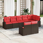 Gartensofa-set mit Kissen 8 pcs Braun und Rot Poly-Rattan