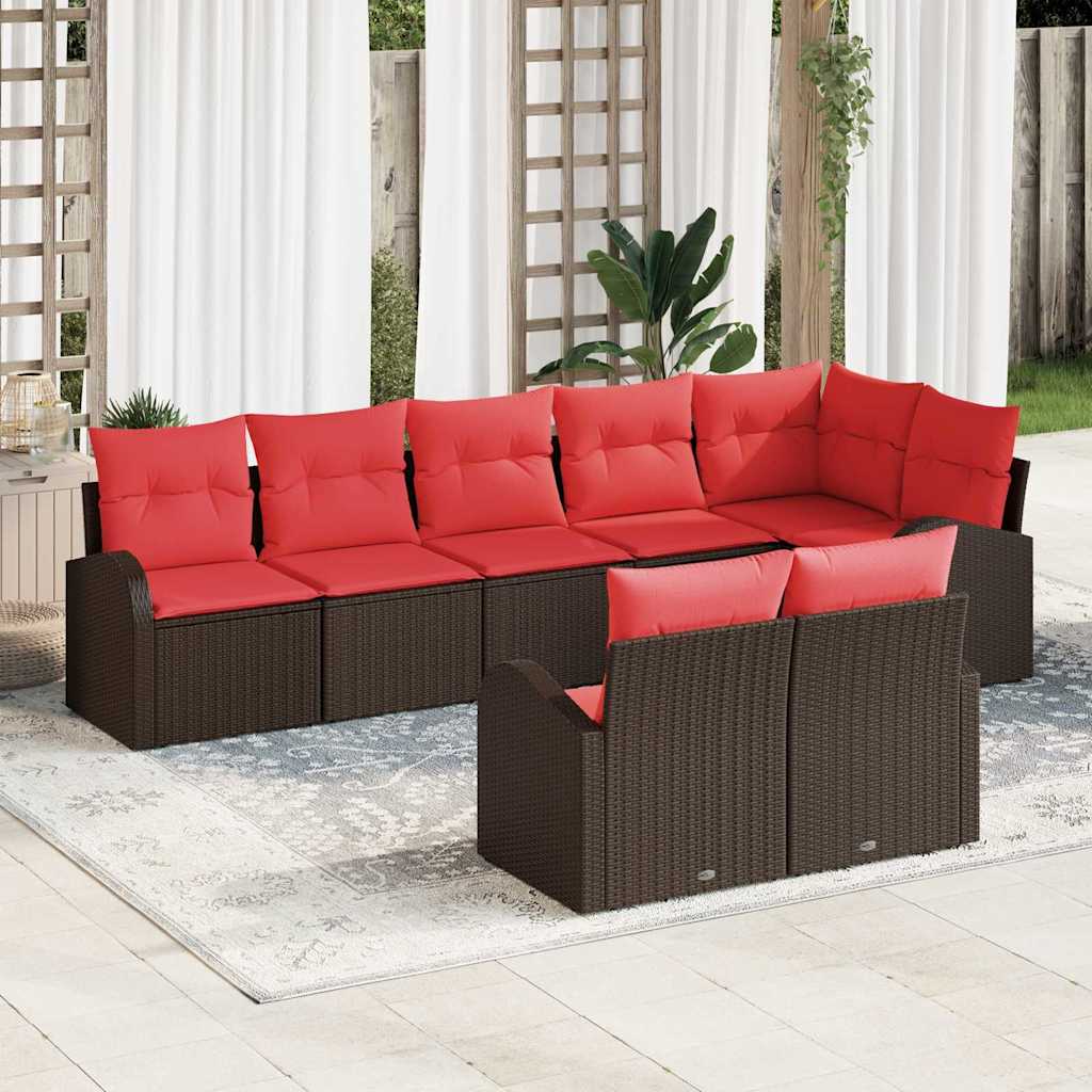 Gartensofa-set mit Kissen 8 pcs Braun und Rot Poly-Rattan