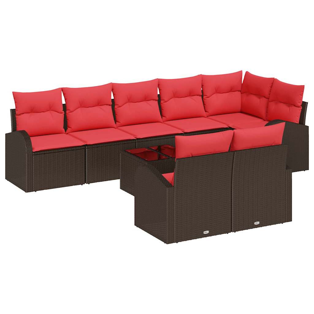 Gartensofa-set mit Kissen 9 pcs Braun und Rot Poly-Rattan