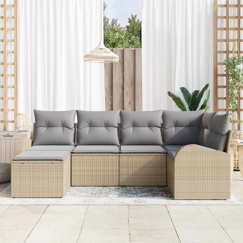 Sofa Set mit Kissen 6 pcs Beige und hellgrau Poly-Rattan