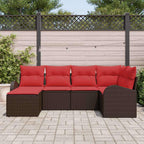 Sofa Set mit Kissen 6 pcs Braun und Rot Poly-Rattan