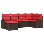 Sofa Set mit Kissen 6 pcs Braun und Rot Poly-Rattan