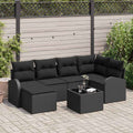 Sofa Set mit Kissen mit Speicher 7 pcs Schwarz Poly-Rattan