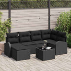 Sofa Set mit Kissen mit Speicher 7 pcs Schwarz Poly-Rattan