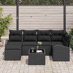 Sofa Set mit Kissen mit Speicher 7 pcs Schwarz Poly-Rattan