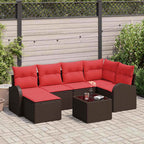 Sofa Set mit Kissen 7 pcs Braun und Rot Poly-Rattan