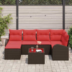 Sofa Set mit Kissen 7 pcs Braun und Rot Poly-Rattan