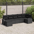 Sofa Set mit Kissen mit Speicher 7 pcs Schwarz Poly-Rattan