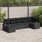 Sofa Set mit Kissen mit Speicher 7 pcs Schwarz Poly-Rattan