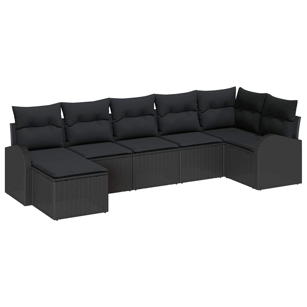 Sofa Set mit Kissen mit Speicher 7 pcs Schwarz Poly-Rattan