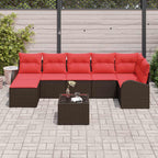 Sofa Set mit Kissen 8 pcs Braun und Rot Poly-Rattan