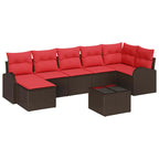 Sofa Set mit Kissen 8 pcs Braun und Rot Poly-Rattan