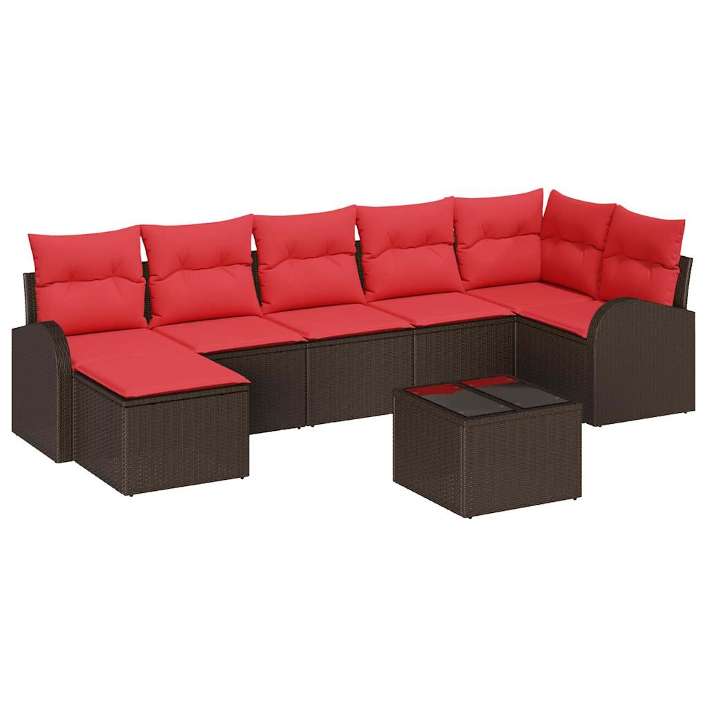 Sofa Set mit Kissen 8 pcs Braun und Rot Poly-Rattan