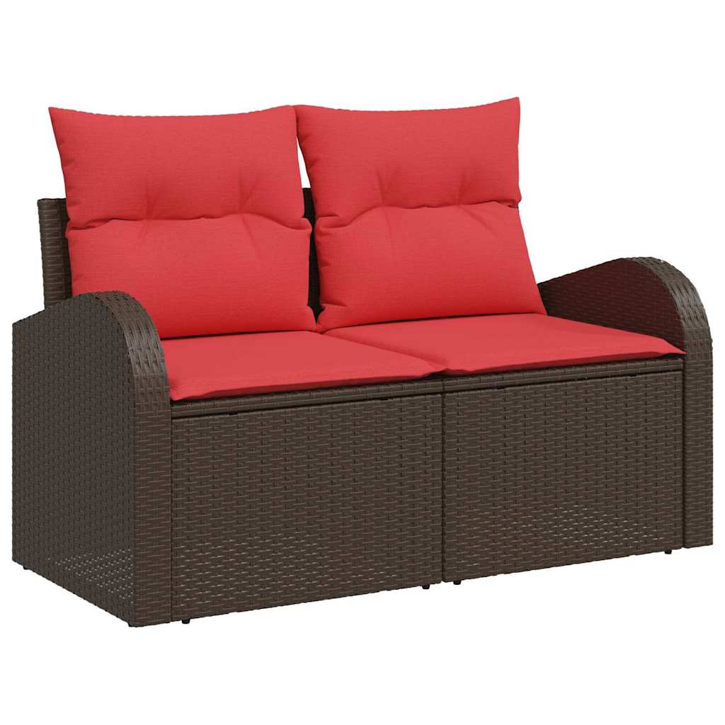Sofa Set mit Kissen 8 pcs Braun und Rot Poly-Rattan