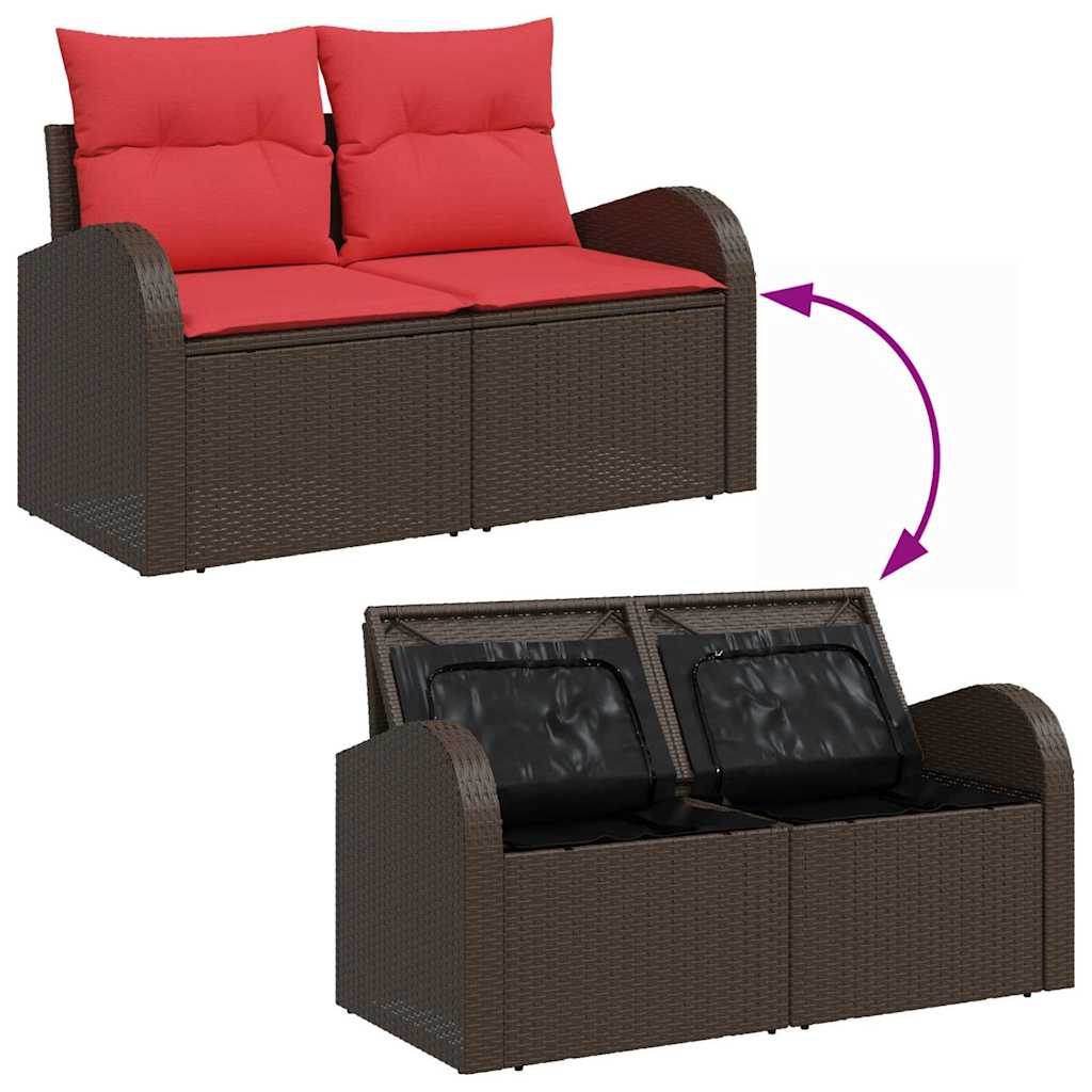 Sofa Set mit Kissen 8 pcs Braun und Rot Poly-Rattan