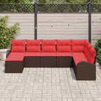 Sofa Set mit Kissen 8 pcs Braun und Rot Poly-Rattan