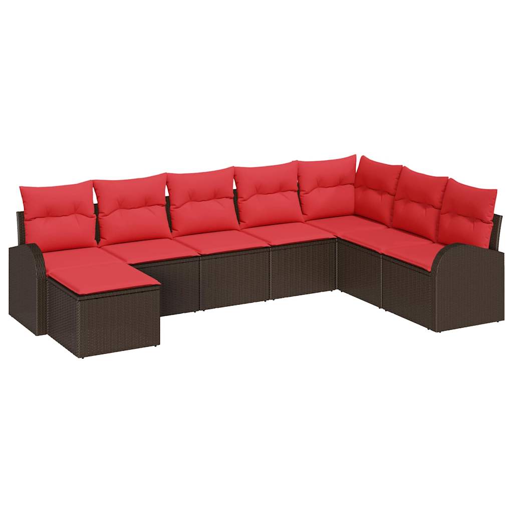 Sofa Set mit Kissen 8 pcs Braun und Rot Poly-Rattan