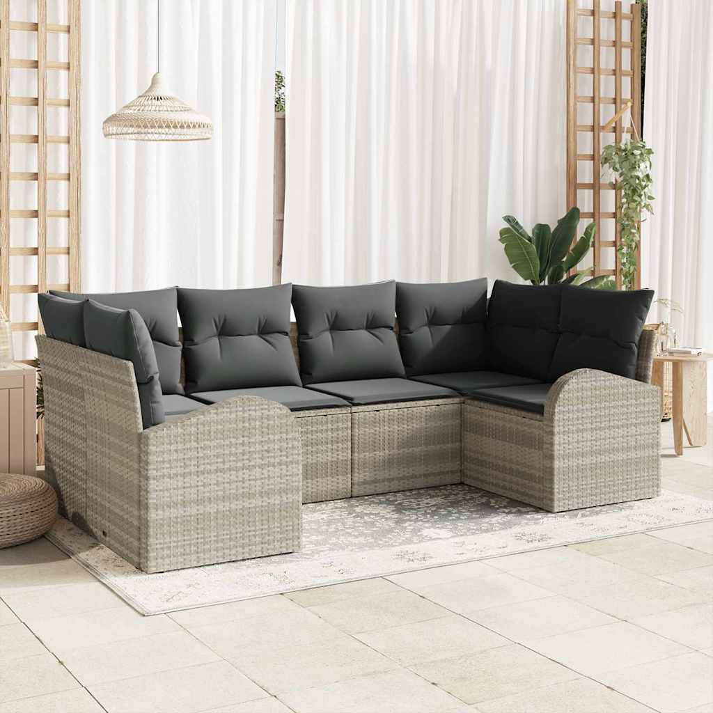 Gartensofa-set mit Kissen 6 pcs Hellgrau Poly-Rattan