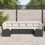 Gartensofa-set mit Kissen 7 pcs Schwarz und Weiß Poly-Rattan