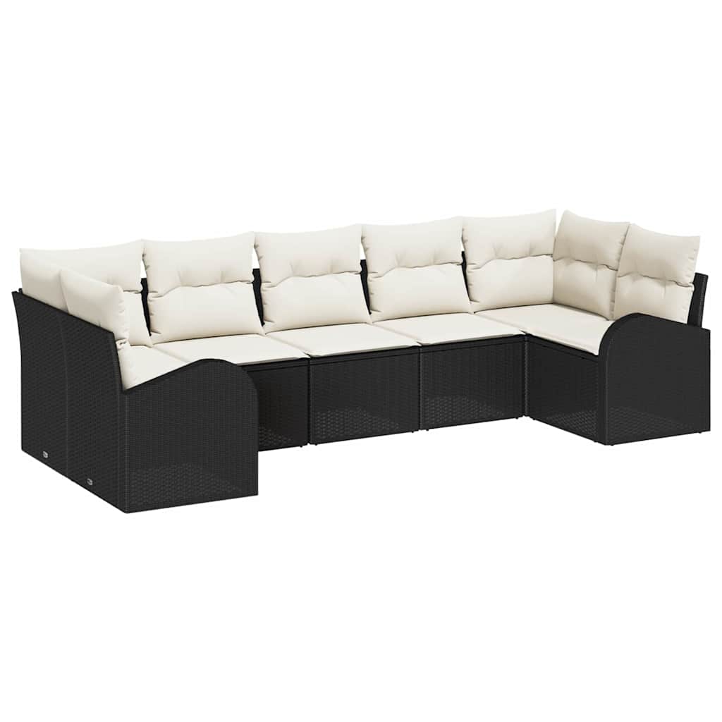 Gartensofa-set mit Kissen 7 pcs Schwarz und Weiß Poly-Rattan