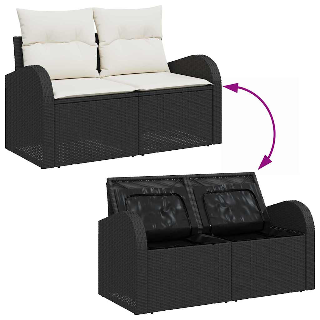 Gartensofa-set mit Kissen 7 pcs Schwarz und Weiß Poly-Rattan