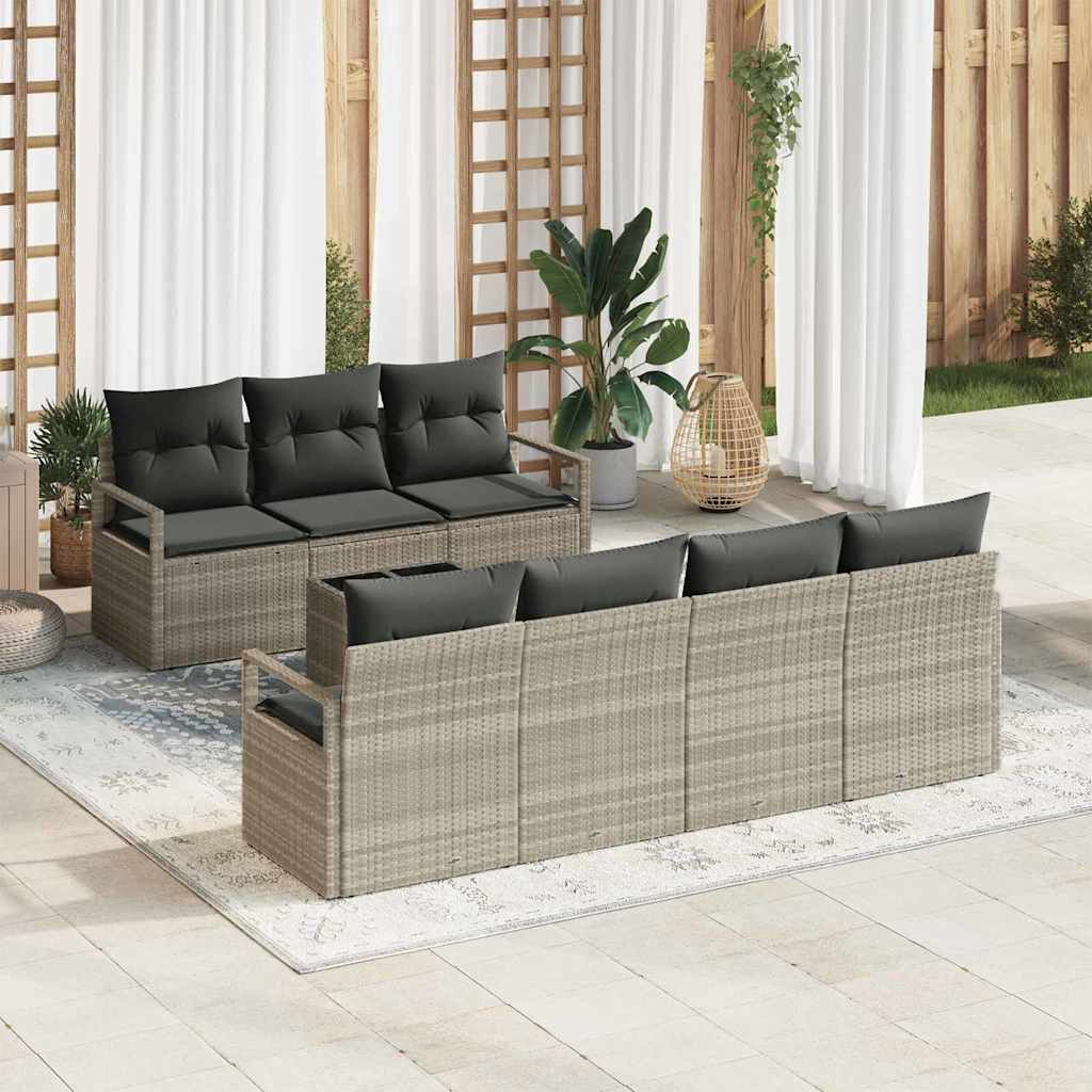 Gartensofa-set 8 pcs Hellgrau und Dunkelgrau Poly-Rattan