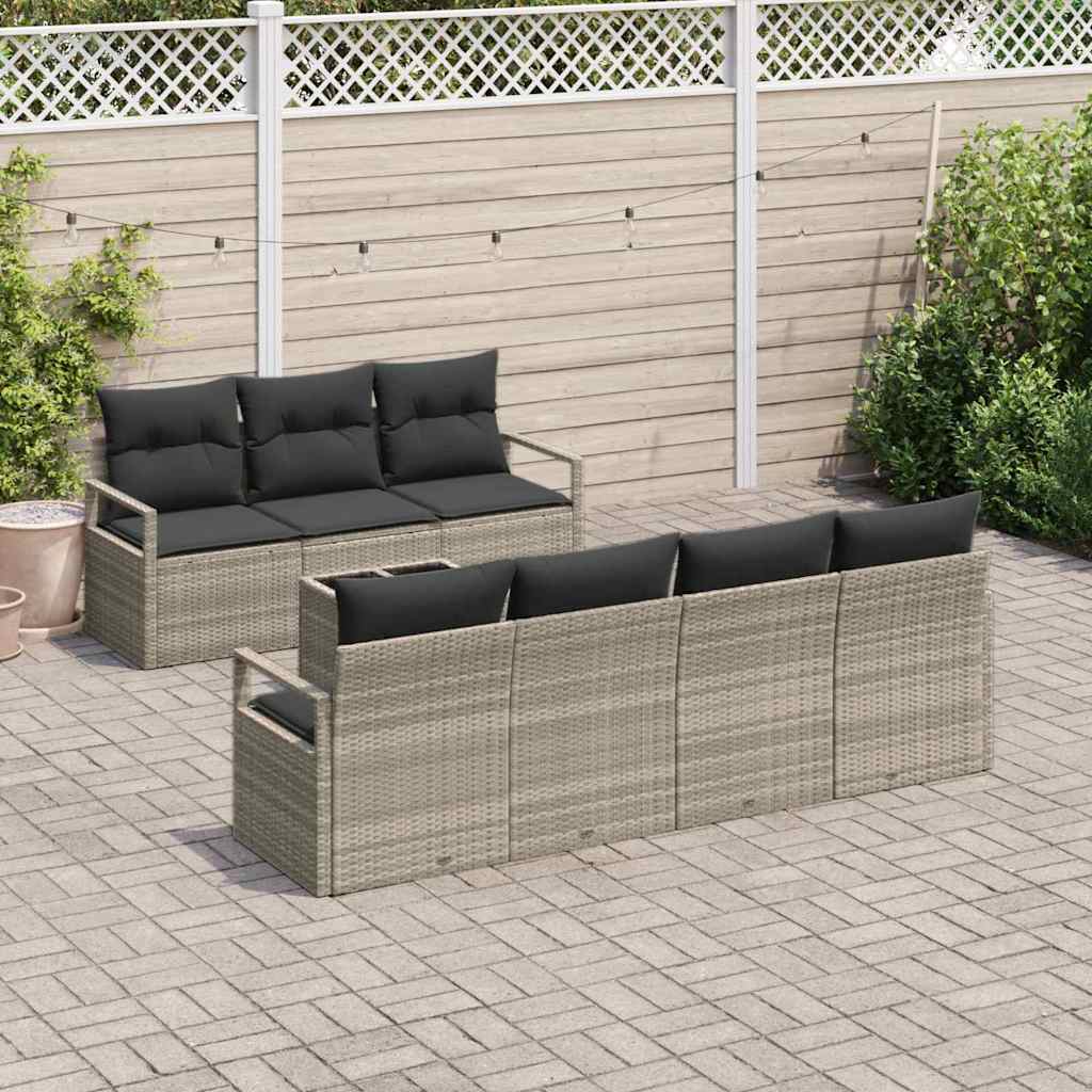 Gartensofa-set 8 pcs Hellgrau und Dunkelgrau Poly-Rattan