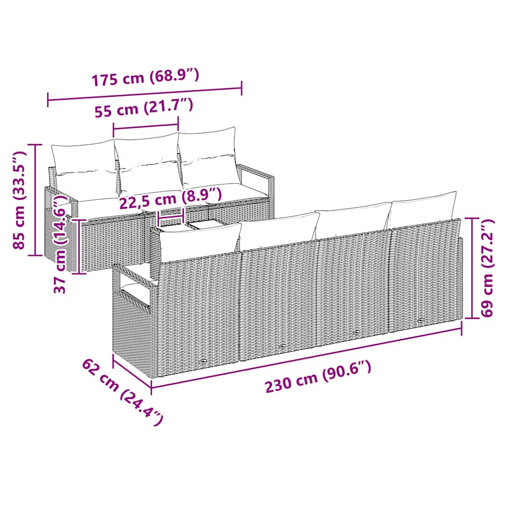 Gartensofa-set 8 pcs Hellgrau und Dunkelgrau Poly-Rattan