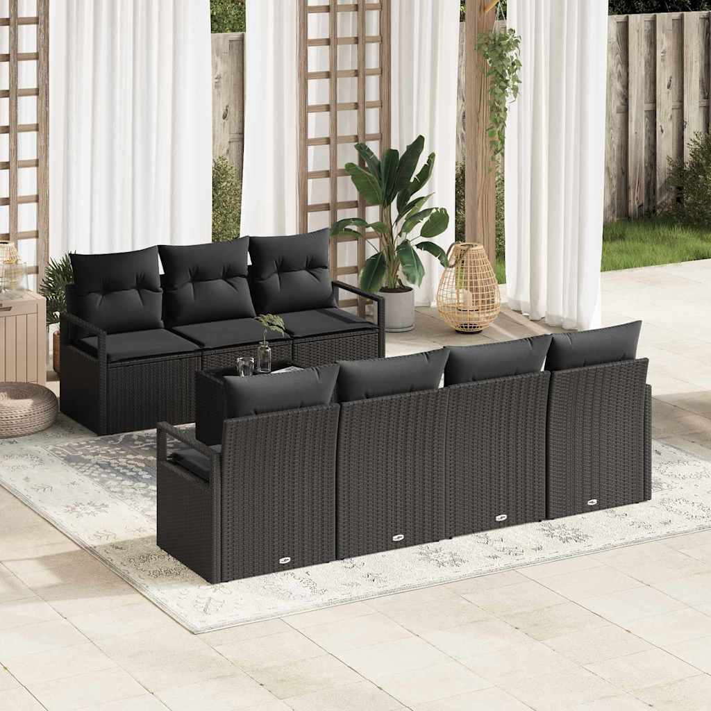 Gartensofa-set mit Kissen 8 pcs Schwarz Poly-Rattan