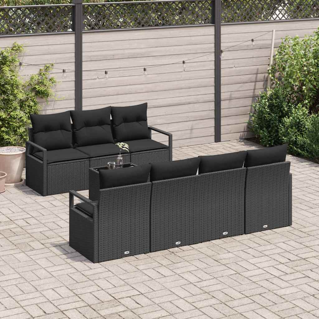 Gartensofa-set mit Kissen 8 pcs Schwarz Poly-Rattan