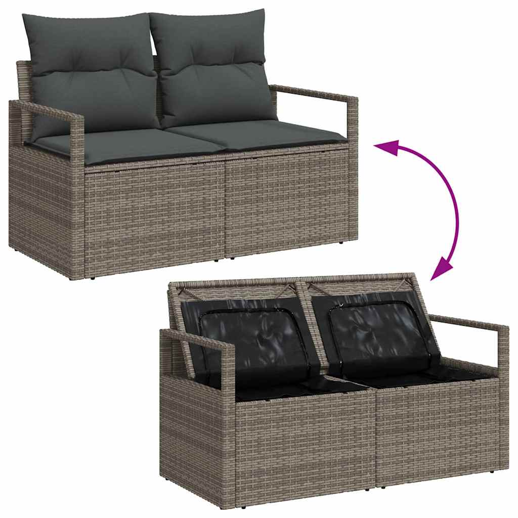 Gartensofa-set mit Kissen mit Speicher 9 pcs Grau Poly-Rattan