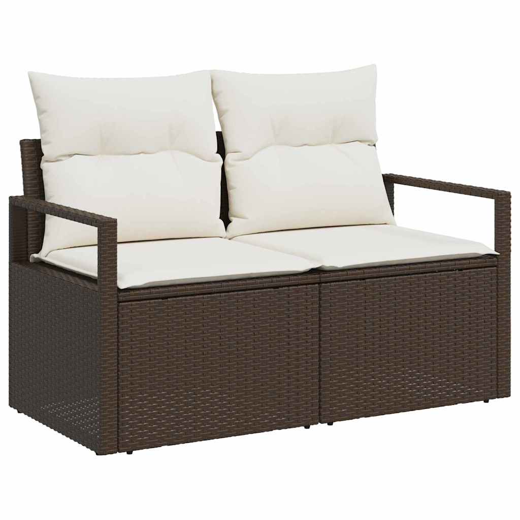Sofa Set mit Kissen 9 pcs Braun und Creme Poly-Rattan